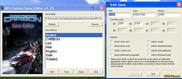 Need for Speed Carbon - Save Editor