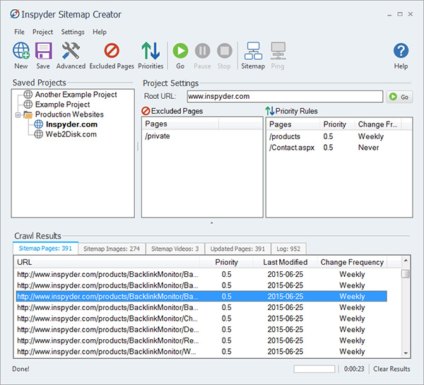 Inspyder Sitemap Creator Options