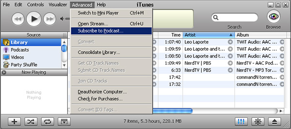 iTorrent itunes subscribe menu